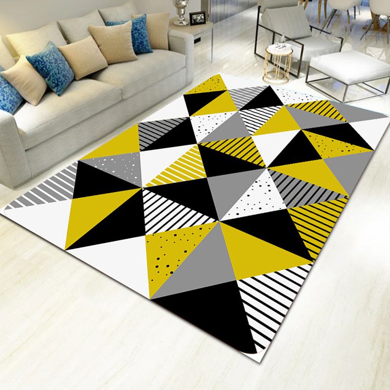 Trendy Geometry Pattern Indoor Rug Modern Individuality Rectangle Carpet Polyester Washable Rug for Home Decoration