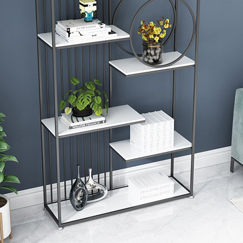 Metal and Wood Shelf Bookcase Open Etagere Book Shelf with 6 Shelves