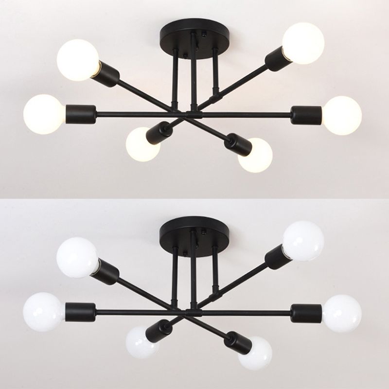 6-Light Semi Flush Ceiling Light in Industrial Vintage Style Sputnik Metal Flush Mount