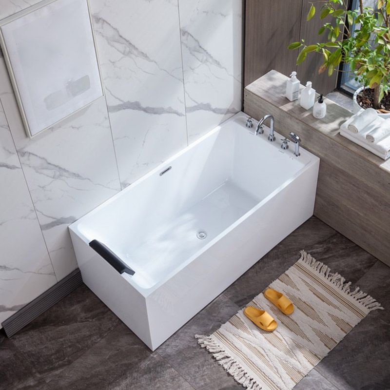 Modern White Rectangle Acrylic Bathtub Freestanding Soaking Bathtub with Drain Bath Tub