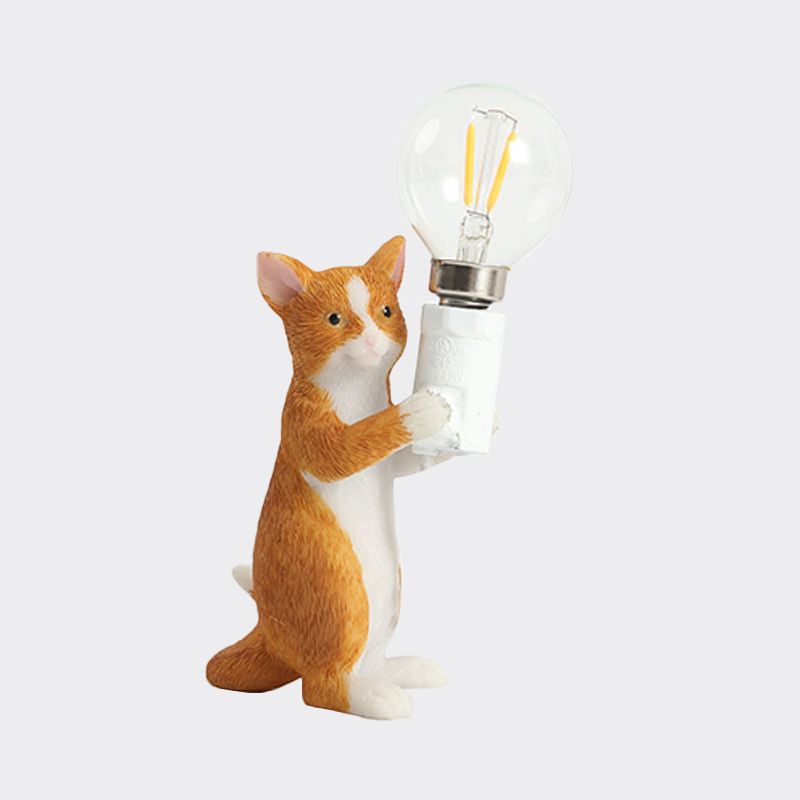 Tabby Cat Holder Table Lamp Kids Iron 1 Bulb Black/Yellow/Blue Nightstand Light with Bare Bulb Design
