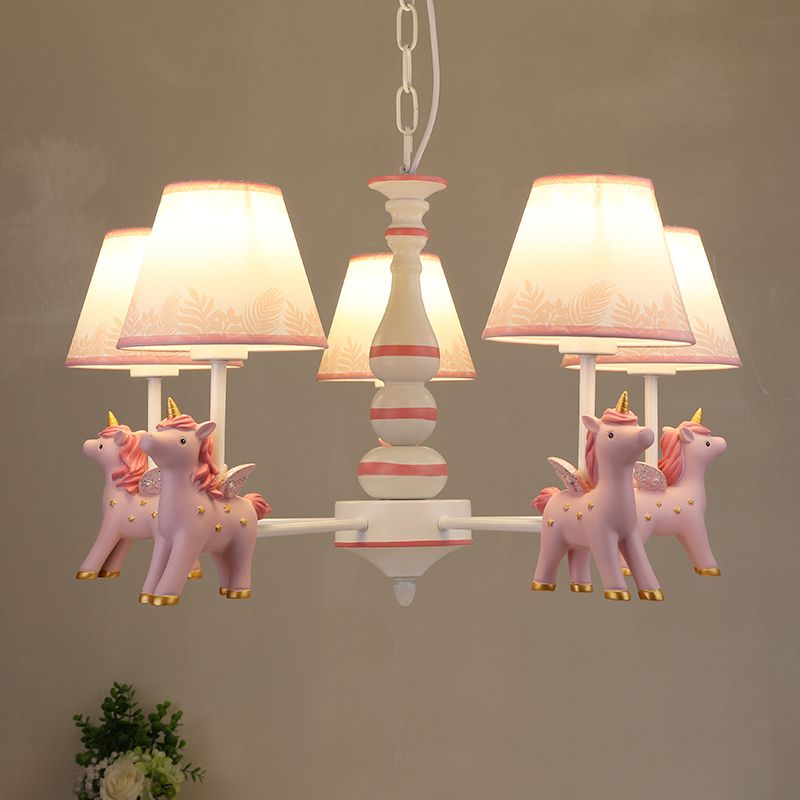 Childrens Unicorn Chandelier Lighting Resin Nursery Pendant Light with Empire Shade