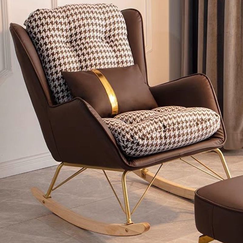 Modern Upholstered Rocker Chair Metal Frame Spindle Rocker Chair for Living Room