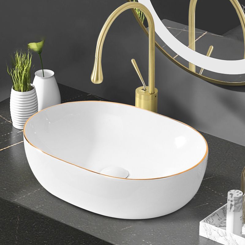 Modern Vessel Bathroom Sink Round Porcelain with Faucet Wash Stand