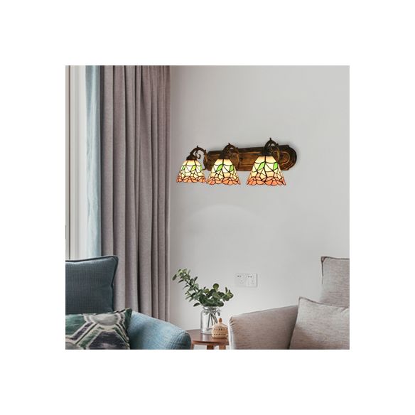 Stained Glass Floral Wall Lamp Lodge Style 3 Lights Indoor Wall Mount Light for Living Room