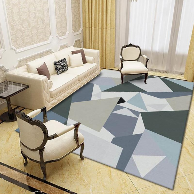 Modern Living Room Rug Multi Colored Geo Print Carpet Polypropylene Anti-Slip Pet Friendly Indoor Rug
