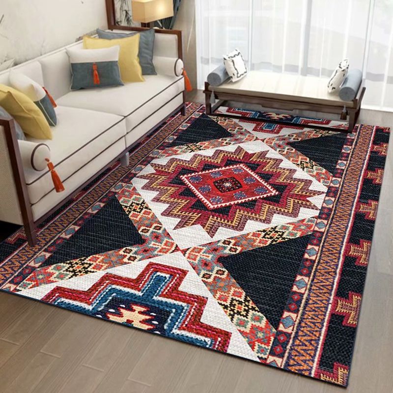 Red Moroccan Indoor Rug Polyester Moroccan Print Rug Non-Slip Backing Indoor Rug for Living Room
