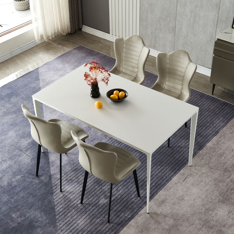 Sintered Stone Dining Table Industrial Style 4 Legs Metallic Base Rectangle Table