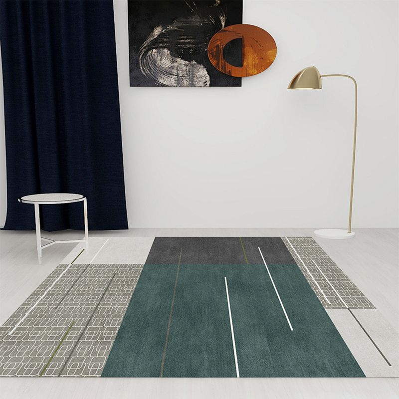 Grey Modern Rug Polyester Line Rug Tear Resistant Rug for Living Room
