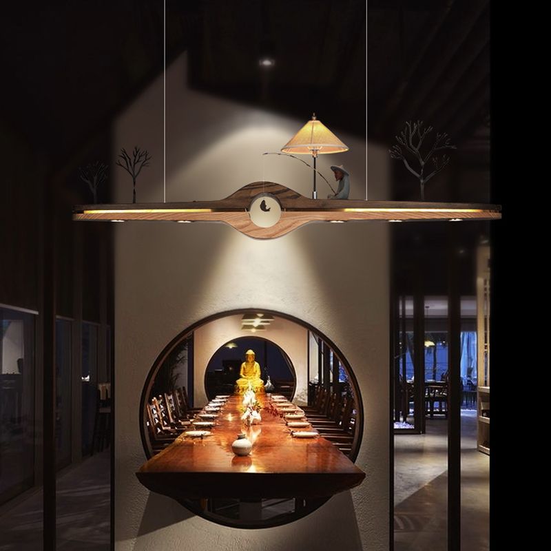 Linear Island Pendant LED Modern Wood Ceiling Pendant Light for Tea Room