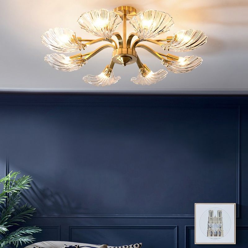 Glass Metal Contemporary Chandelier Gold Pendant Lighting for Living Room