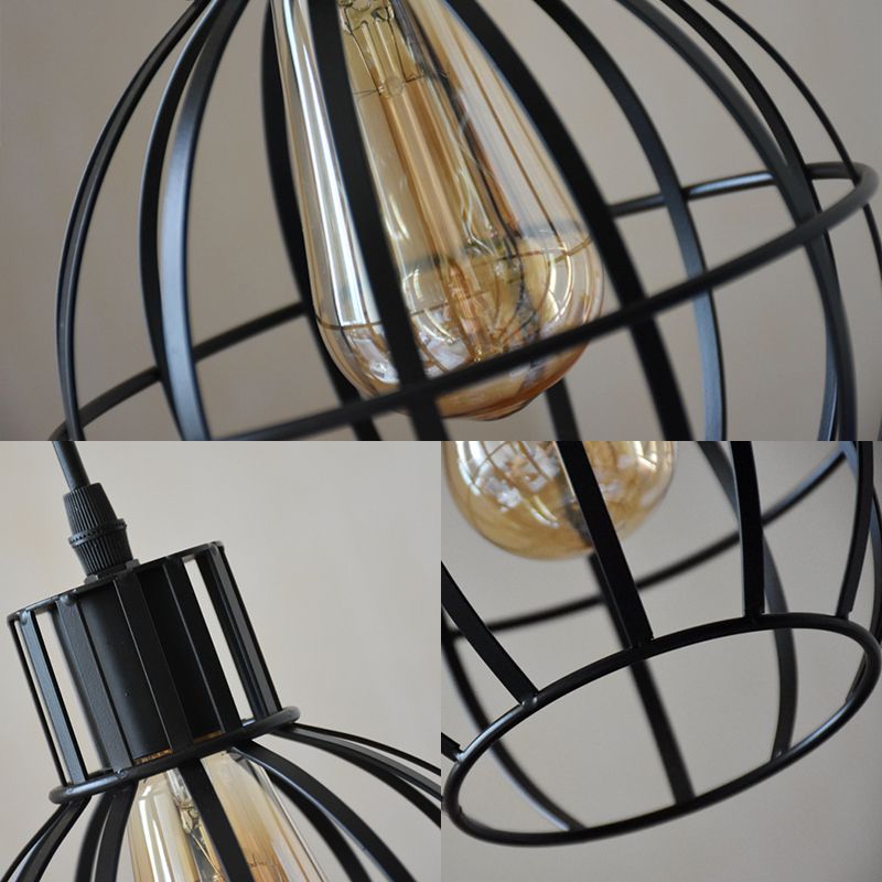 Schwarzes Finish 1 Glühbirne Anhänger hängende leichte Industrie -Metallkäfig -Käfig -Schatten Deckenlampe für das Restaurant