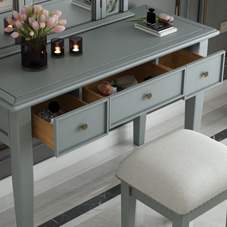 Traditional 3-Drawer Wood Dressing Table with Mirror Makeup Vanity Stool