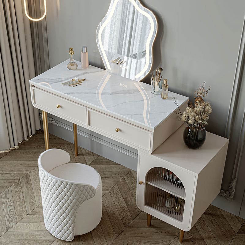 Wood Vanity with 2 Drawers Stone Top Dressing Table in White