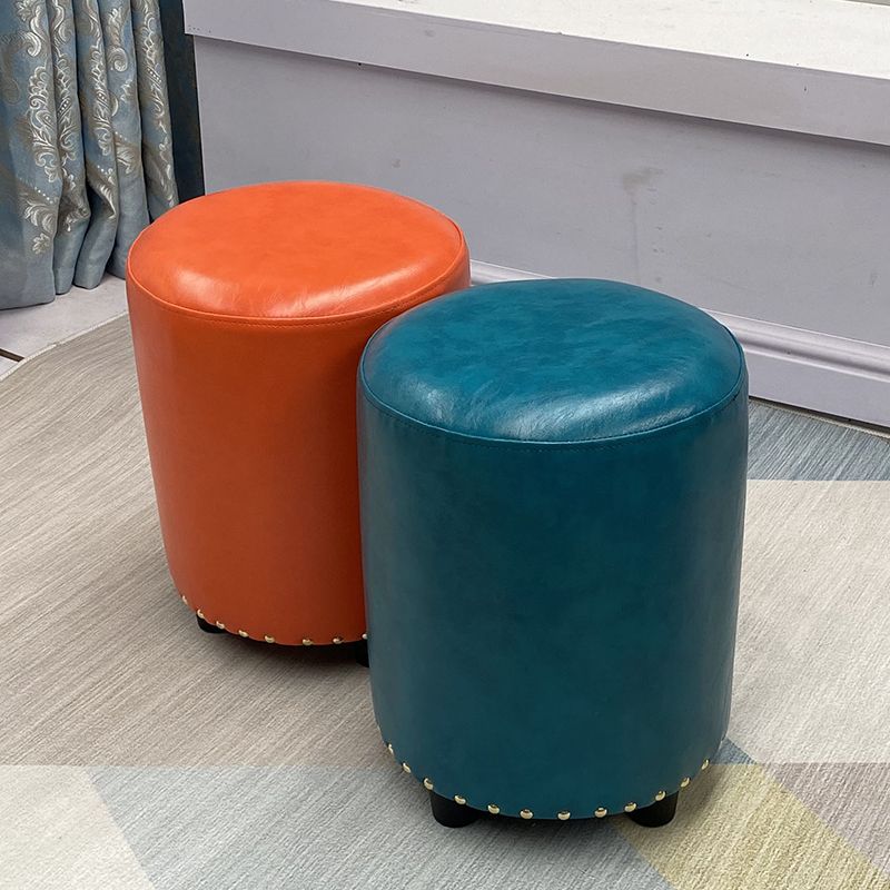 Modern PU Leather Pouf Chair Plain Cylinder Shape Nailhead Trim Sherpa Pouf