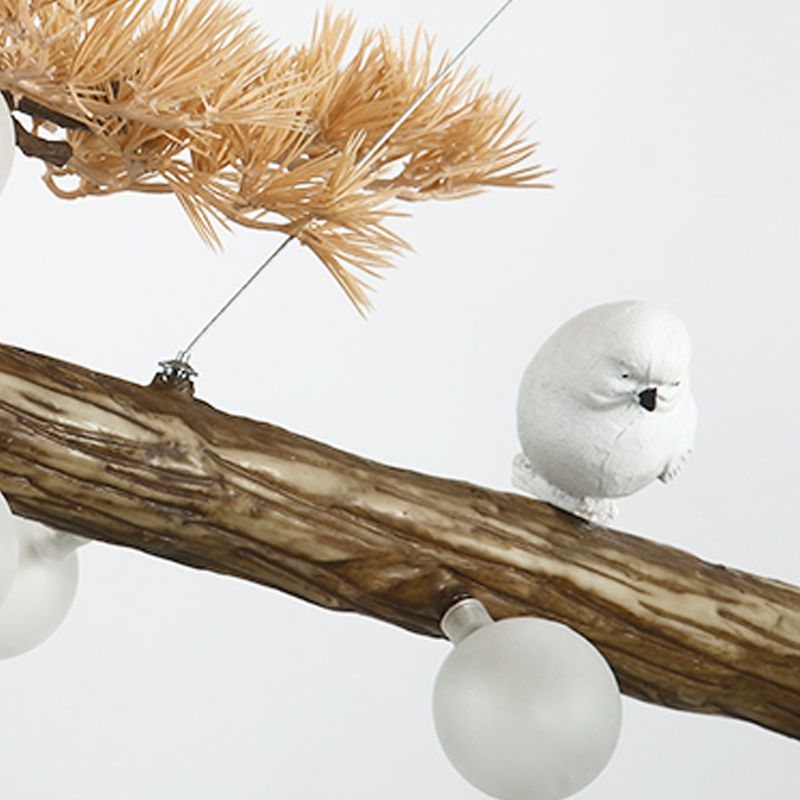 Modern Resin Island Light Fixture Stump Restaurant Hanging Lamp with White Glass Shade