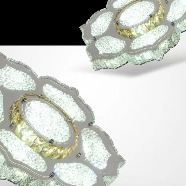 Contemporary Flower Flush Mount Lighting Fixture Crystal LED Parlor Flush Mount Lamp in Chrome