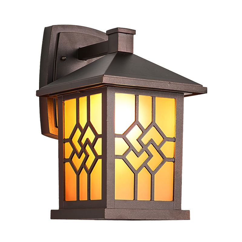 Frosted Glass Coffee Wall Lighting Lantern Single Bulb Rustic Wall Sconce Light Fixture for Yard