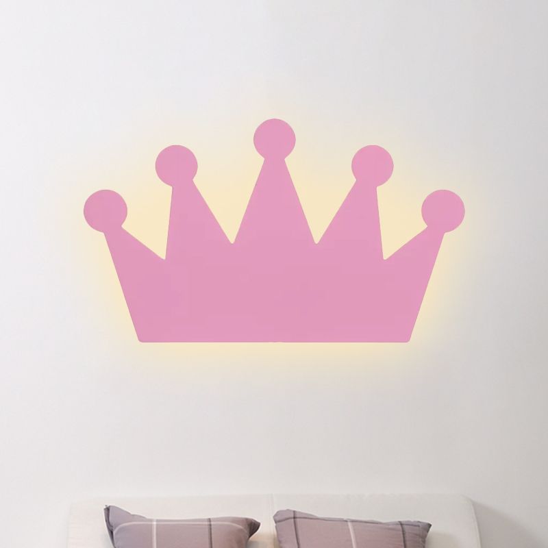 Kroon Kinderen Slaapkamer Wandlamp Licht Fixture Houten Cartoon LED Surface Wall Sconce in geel/roze