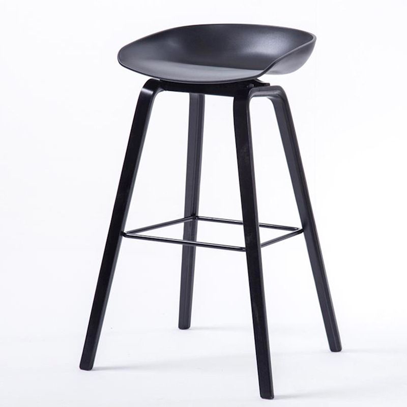 Contemporary Living Room Wood Legs Low Back Bar Stool with Footrest
