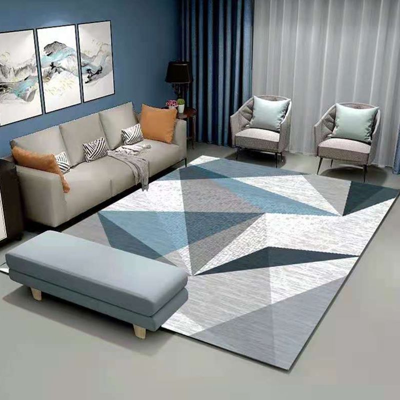 Contemporary Indoor Carpet Contrast Panel Geometric Area Rug Polyester Carpet with Non-Slip Backing