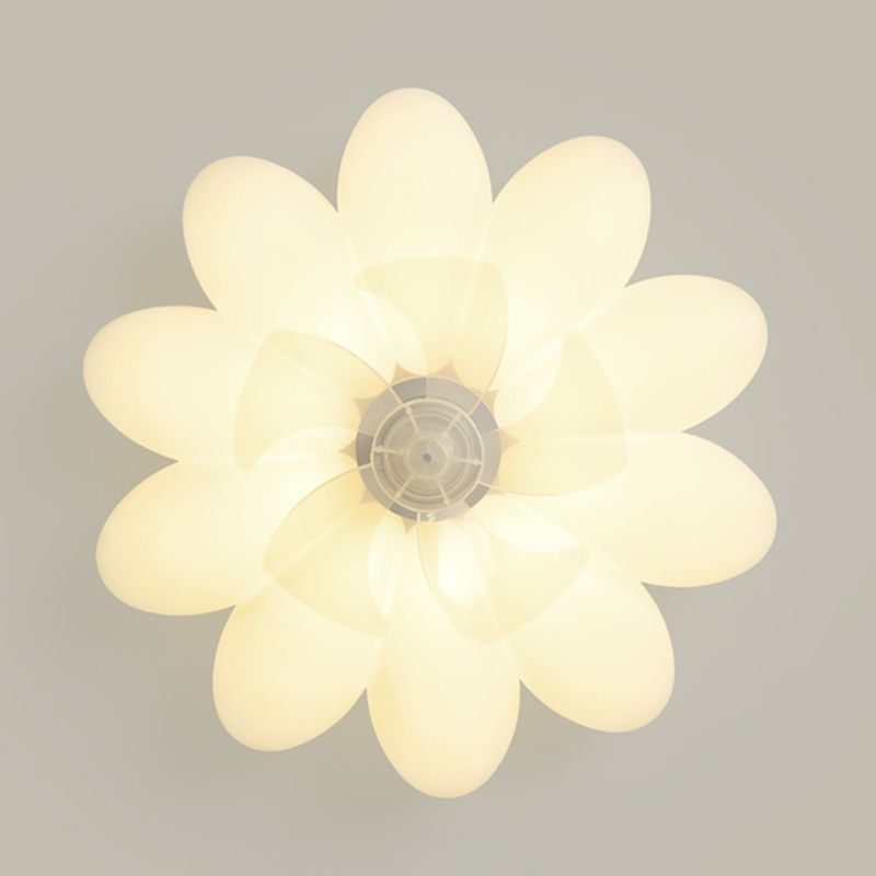 Modern LED Ceiling Fan Flower Shape Fan Lighting in White for Bedroom