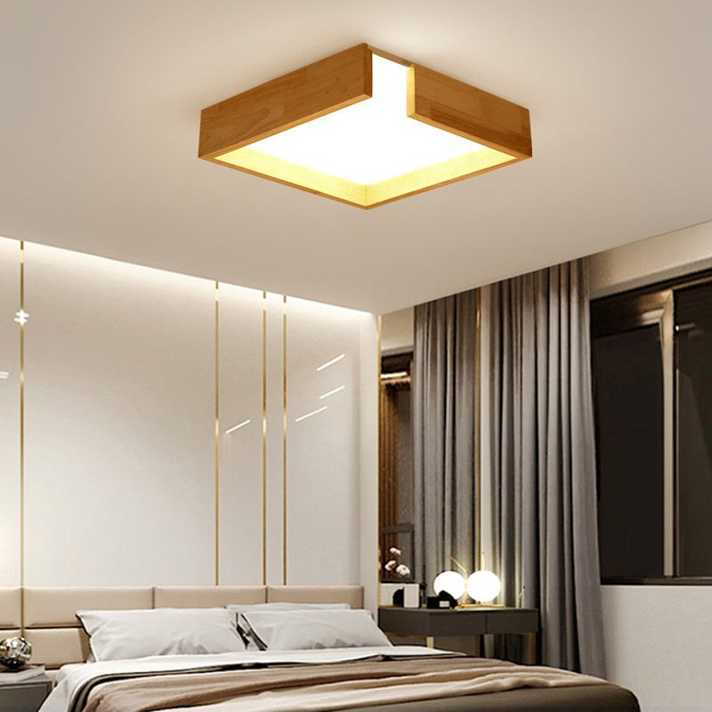 Minimalism Flush Mount Light Square LED Ceiling Light with Wood for Bedroom