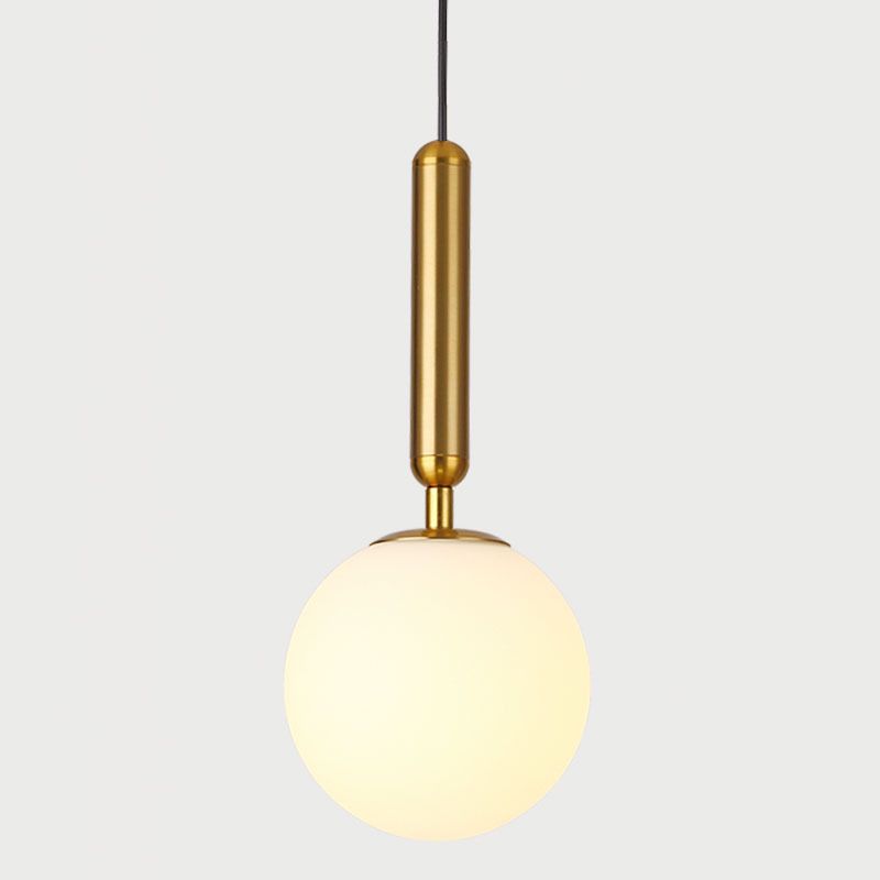 1 Light Spherical Pendant Light Modern Hand-Blown White Glass Shade Hanging Lamp for Living Room