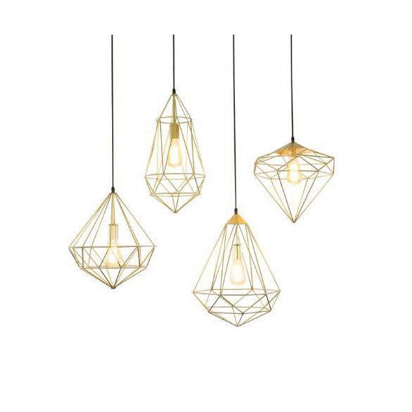 1 Light Prism Cage Pendant Lighting Modern Style Gold Metallic Suspension Lamp with Adjustable Cord