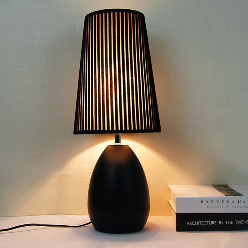 Teardrop Metal Desk Light Modern 1 Head Black Night Table Lamp with Fabric Shade