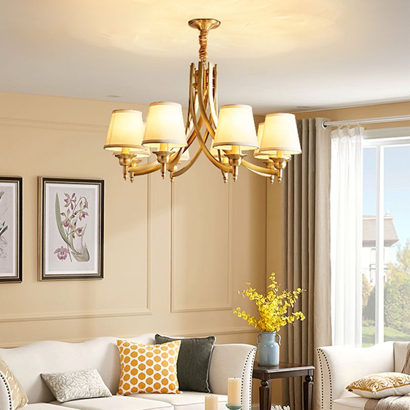 Barrel Chandelier Lighting Fixtures Traditional Multi-Head Gold Suspension Light with Fabric Shade