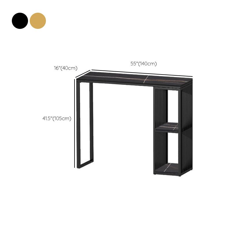 Black Stone Top Bar Dining Table Modern Rectangle Bar Table with Storage