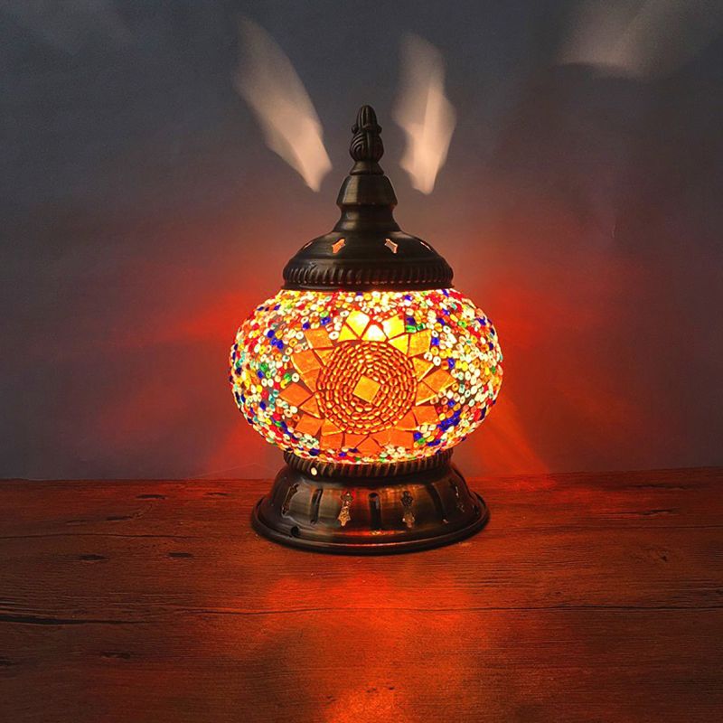 Lampada da notte a forma di zucca in vetro colorato, marocchina, con 1 lampadina, illuminazione da tavolo per camera da letto, in blu/arancione/bianco