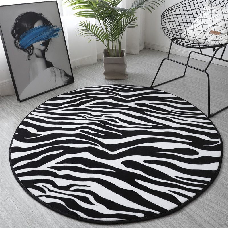 Round Color Mixed Tropical Indoor Rug Polyester Leaves Print Rug Non-Slip Backing Indoor Rug for Living Room