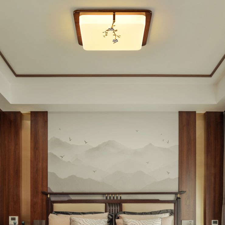 Modern Minimalist Wood Flush Mount 1-Light LED Flush Mount Ceiling Light for Living Room