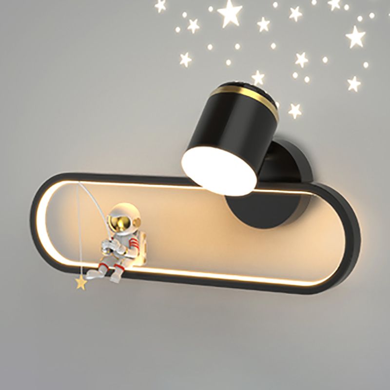 Metal Oval Shape Wall Light Astronaut 2 Lights LED Wall Sconce for Kid's Room