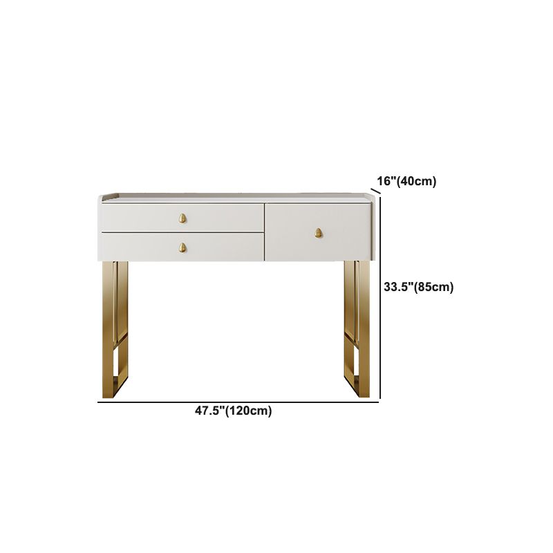 Beige Dressing Table Set with Storage Drawers Stone Top Make-up Vanity