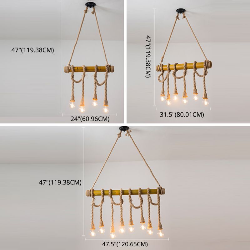 Brown Bamboo Island Pendant Light in Industrial Retro Style Hemp Rope Ceiling Light for Restaurant