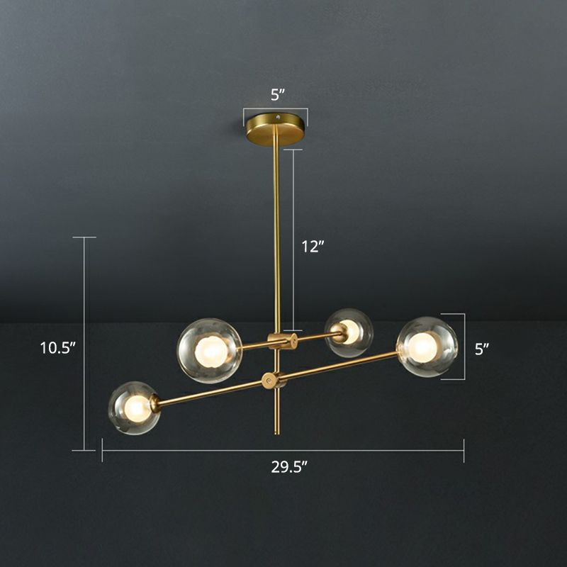 Glass Ball Chandelier Lamp Minimalism Brass Finish Hanging Light with Movable Arm for Living Room