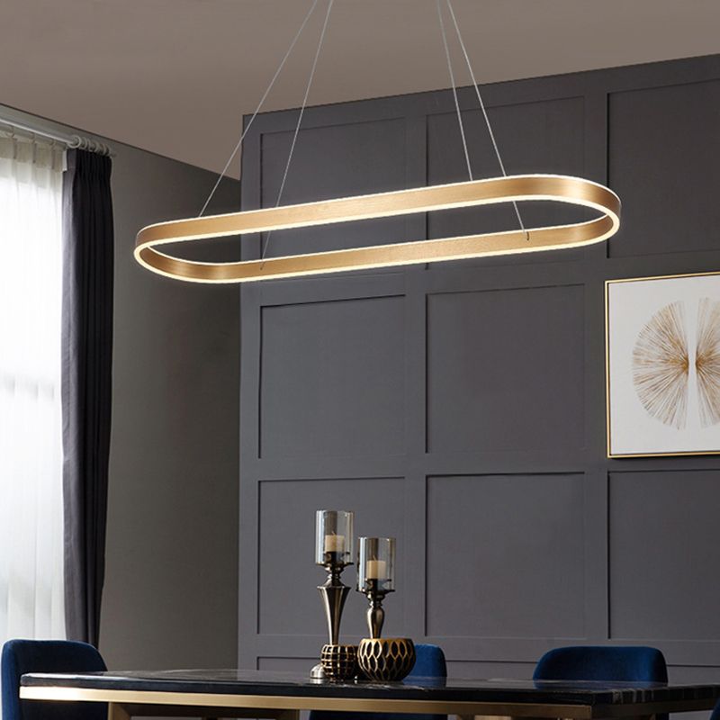 Oval Aluminum Island Pendant Lights Modern Style 2-Lights Chandelier Lamp Fixtures