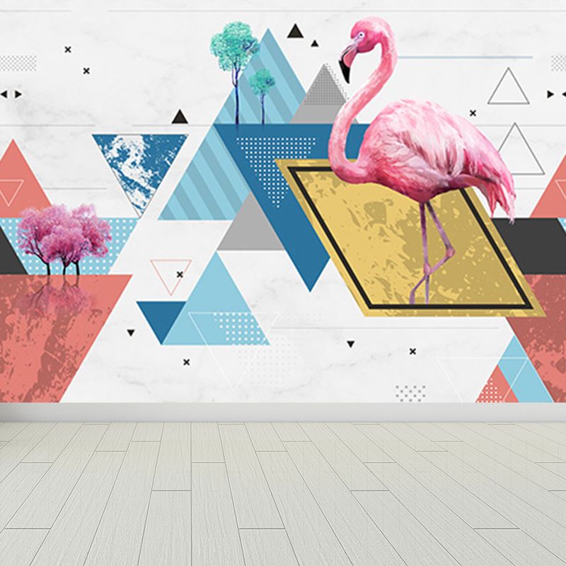 Big Flamingos Wall Paper Mural Moisture Resistant Tropical Bedroom Wall Covering