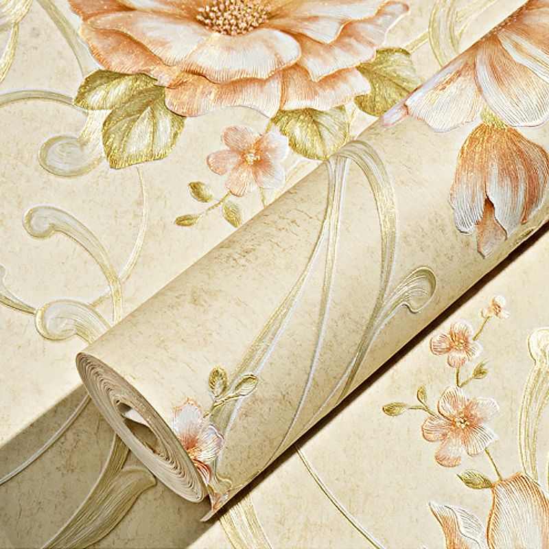Country Light Color Non-Woven Wall Art Smooth Blooming Peony Unpasted Wallpaper Roll