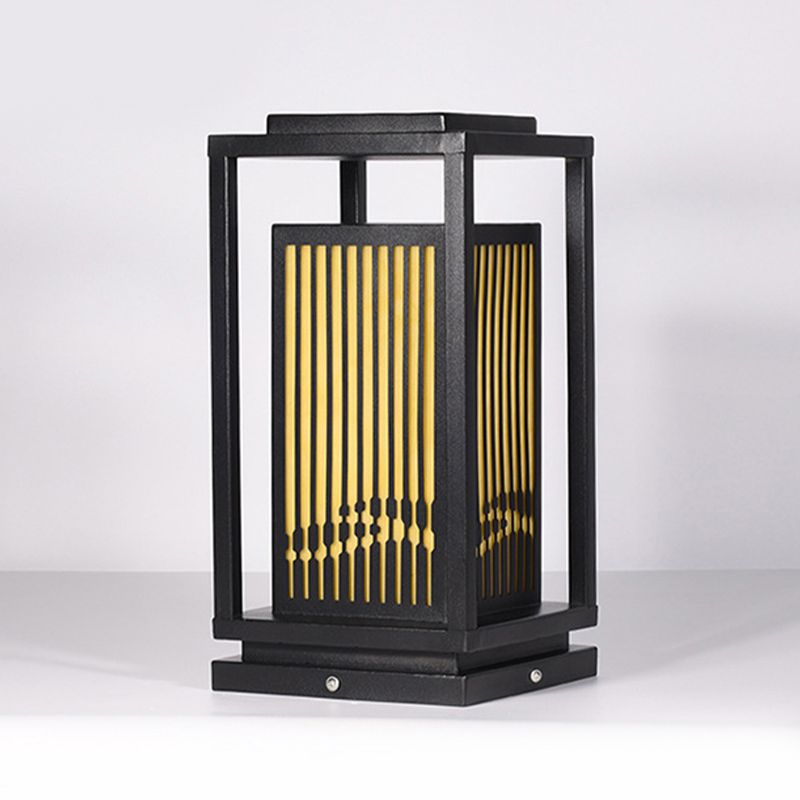 Rectangle Solar Pillar Lamp Contemporary Metal Outdoor Waterproof Light in Black
