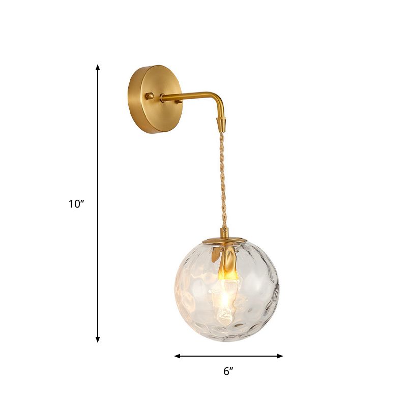 1-Light Bedside Wall Sconce Light Simplicity Brass Wall Light Fixture with Ball Water Glass Shade