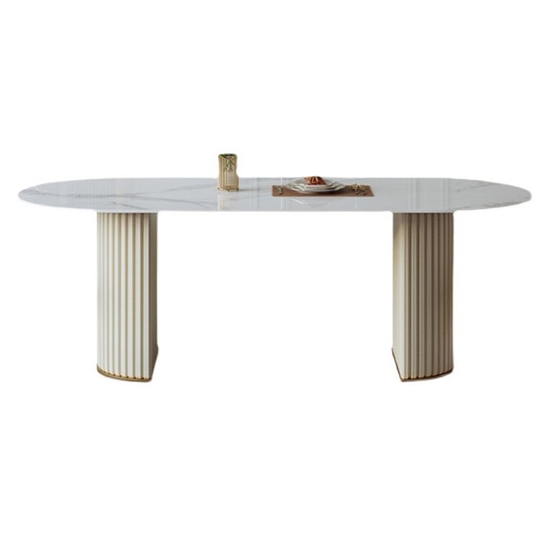 Double Pedestal Dining Room Desk Luxury Oval Sintered Stone Home Fixed Table