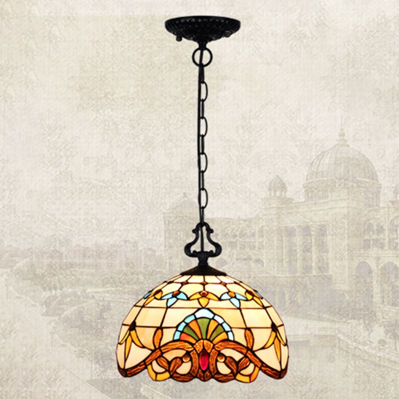 Tiffany Style Pendant Lamp with Glass Shade Dinning Room Suspension Lighting Fixture