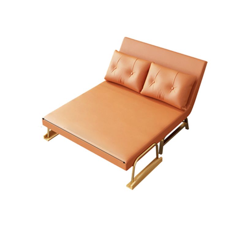 Glam Sofa Bed Bonded Leather Pillow Back Square Arms Sleeper Sofa