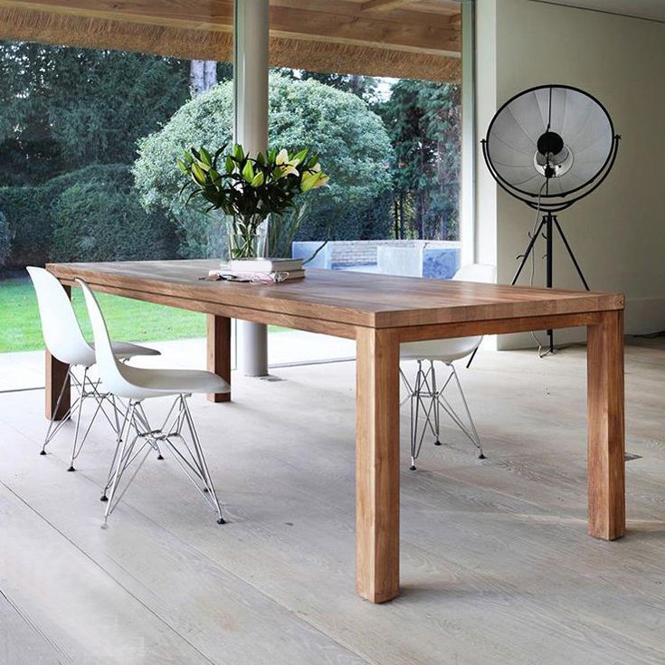 Rectangle 4 Legs Minimalist Dining Table Solid Wood Fixed Table for Restaurant