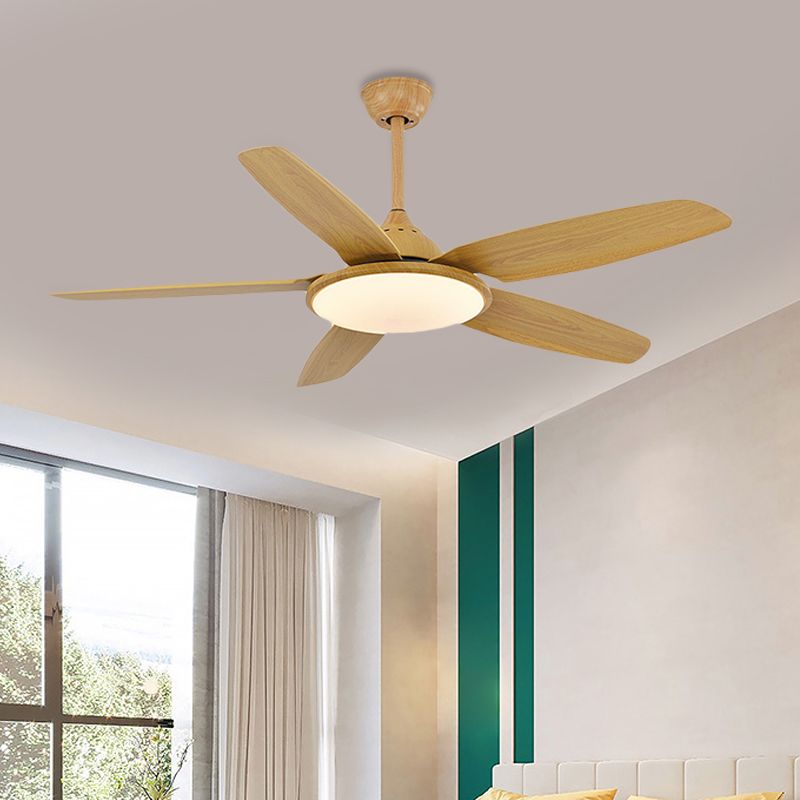LED Metall Anhänger Lüfterbeleuchtung minimalistischer Holz Runde Esszimmer 6 Klingen Halbflush Mount Deckenleuchte, 52 "breit