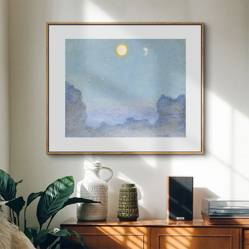 Wild Animal Wall Art Cartoon Textured Square Canvas Print in Blue for Living Room